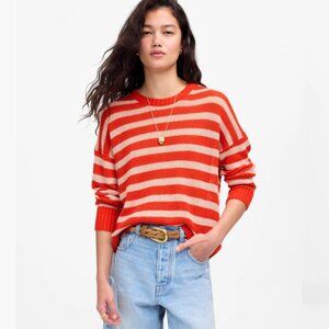 NWT Madewell Linen Drop Shoulder Sweater Bright Flame Stripe Sz XL